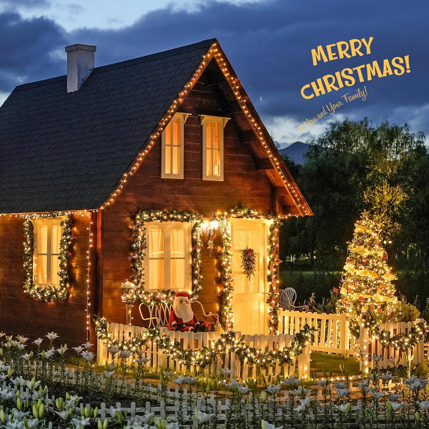 168FT 600 LED Christmas Lights Outdoor Waterproof Clear Wire Warm White Christmas Tree Lights Plug in String Fairy Lights for outside Indoor for Bedroom Wedding Party Holiday Xmas Decorations