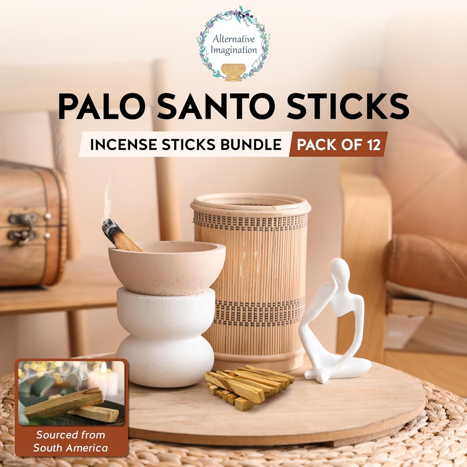 Palo Santo - Incense Sticks for Stress Relief, Spiritual Cleansing, Home Purification, Healing, Meditation, Gifts - Aromatic Holy Wood Incense - 100% Natural, Sustainable, Wild Harvested. (Pack of 12)