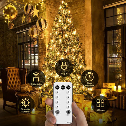 168FT 600 LED Christmas Lights Outdoor Waterproof Clear Wire Warm White Christmas Tree Lights Plug in String Fairy Lights for outside Indoor for Bedroom Wedding Party Holiday Xmas Decorations